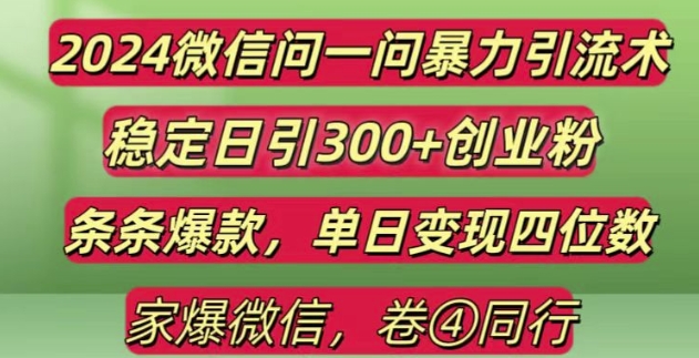 2024最新微信问一问暴力引流300+创业粉,条条爆款单日变现四位数【揭秘】-腾渊网创