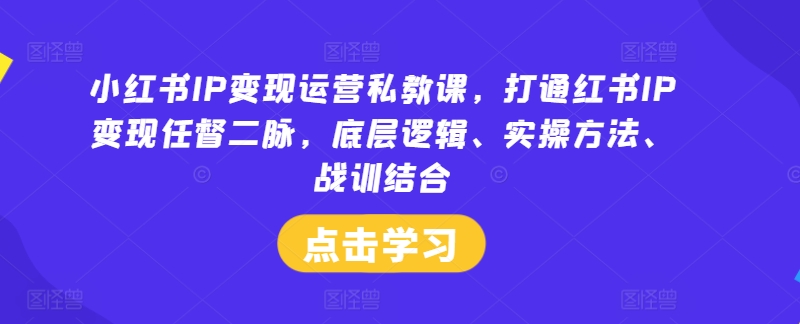 小红书IP变现运营私教课，打通红书IP变现任督二脉，底层逻辑、实操方法、战训结合-腾渊网创