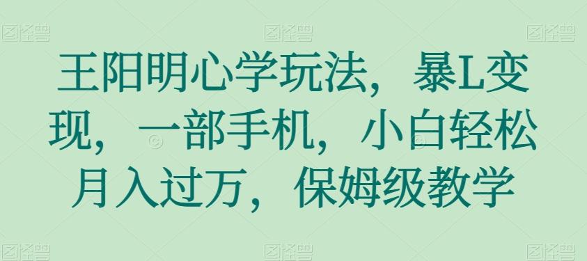 王阳明心学玩法，暴L变现，一部手机，小白轻松月入过万，保姆级教学【揭秘】-腾渊论坛