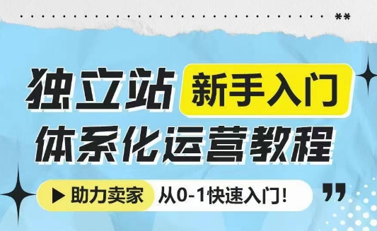 独立站新手入门体系化运营教程，助力独立站卖家从0-1快速入门!-腾渊网创