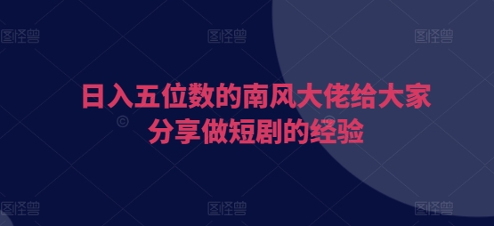日入五位数的南风大佬给大家分享做短剧的经验-腾渊网创