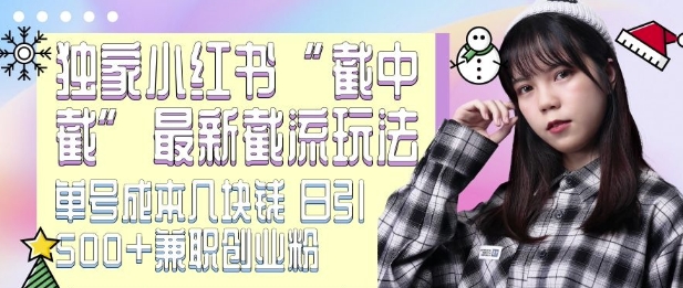 最新小红书截流玩法 独家截中截 单号成本几块钱 日引500+CY粉JZ粉-腾渊网创
