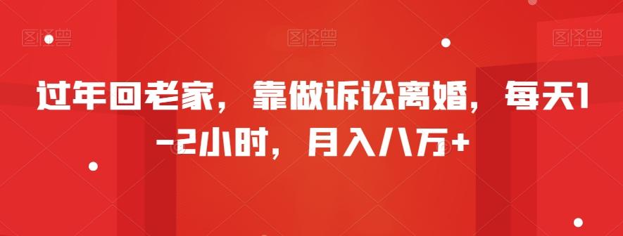 过年回老家，靠做诉讼离婚，每天1-2小时，月入八万+-腾渊网创