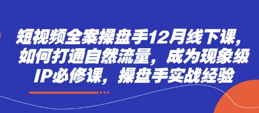 短视频全案操盘手12月线下课，如何打通自然流量，成为现象级IP必修课，操盘手实战经验-腾渊网创