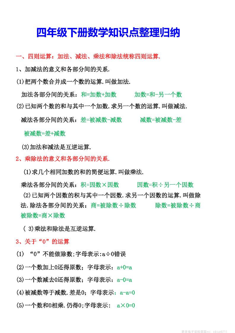 四年级下数学知识点整理归纳(4)-腾渊网创