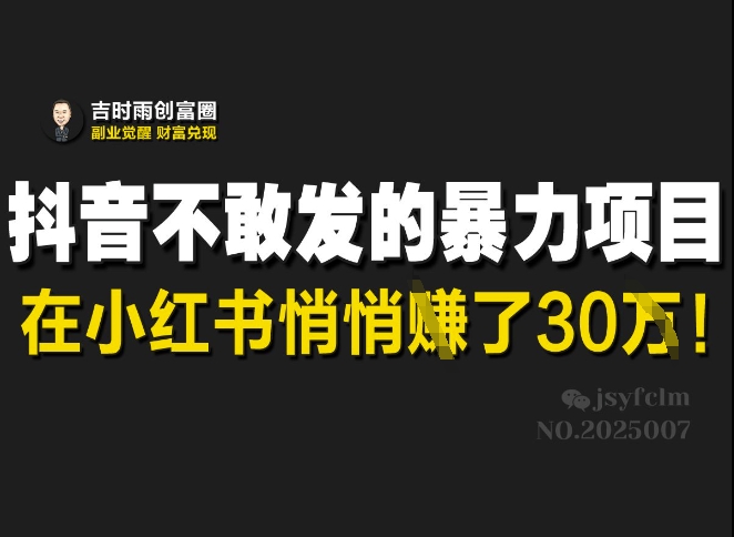抖音不敢发的暴利项目，在小红书悄悄挣了30W-腾渊网创