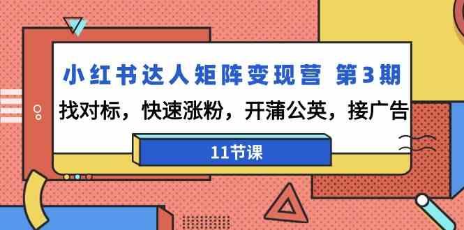 小红书达人矩阵变现营第3期，找对标，快速涨粉，开蒲公英，接广告(11节课)-腾渊网创