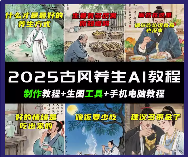 抖音AI古风养生视频教程日入五张 轻松涨粉 10W+-腾渊网创