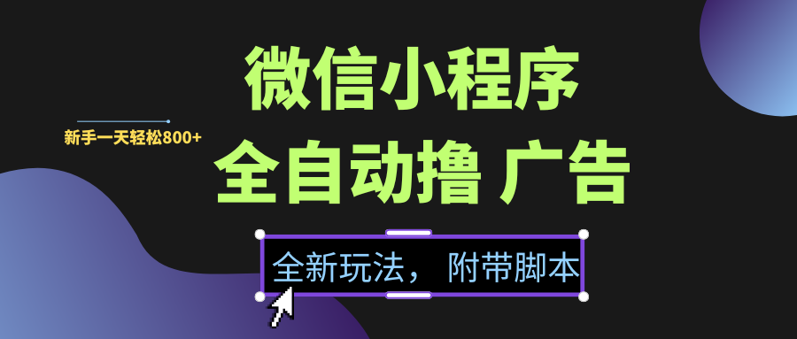 微信小程序挂机撸广告，全新玩法，新手一天轻松800+【附带脚本】-腾渊网创