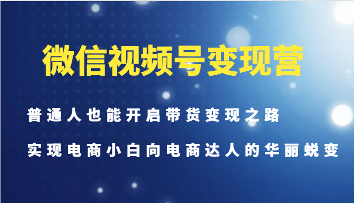 微信视频号变现营-普通人也能开启带货变现之路，实现电商小白向电商达人的华丽蜕变-腾渊论坛