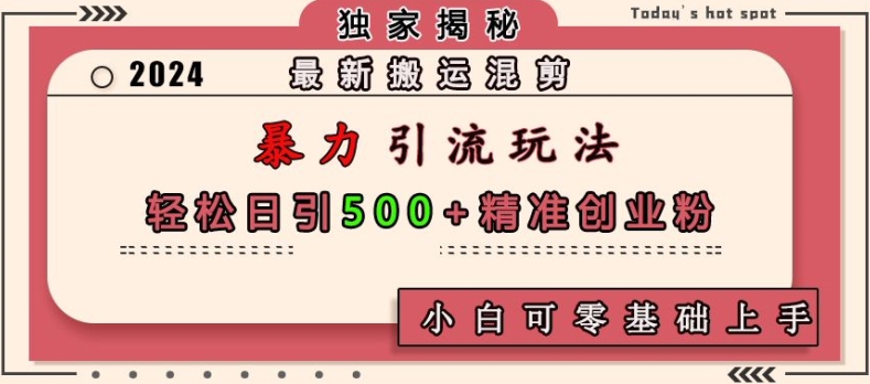 最新搬运混剪暴力引流玩法，轻松日引500+精准创业粉，小白可零基础上手-腾渊网创
