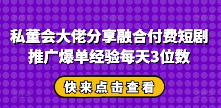 私董会大佬分享融合付费短剧推广爆单经验每天3位数-腾渊网创