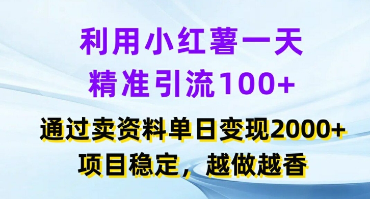 利用小红书一天精准引流100+，通过卖项目单日变现2k+，项目稳定，越做越香【揭秘】-腾渊网创