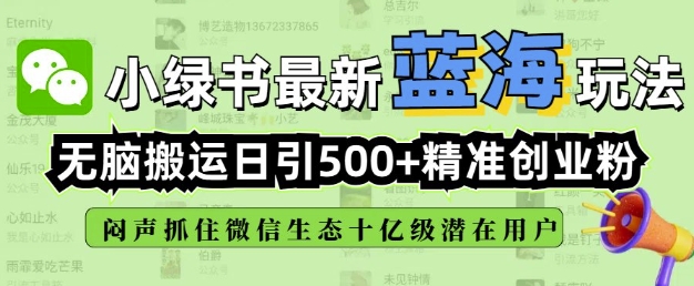 小绿书无脑搬运引流，全自动日引500精准创业粉，微信生态内又一个闷声发财的机会-腾渊网创