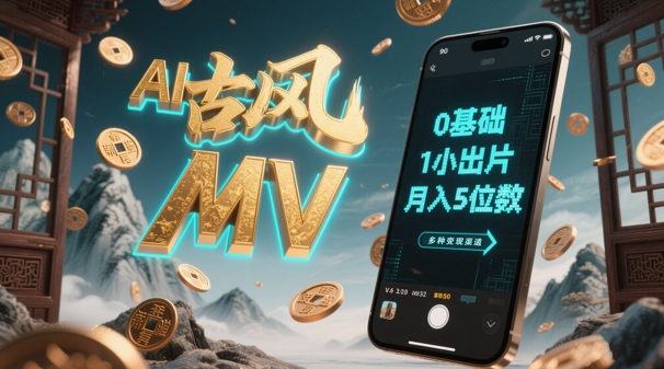 AI一键生成古风音乐MV，0剪辑基础1小时出片，多种变现渠道，一部手机月入5位数-腾渊论坛