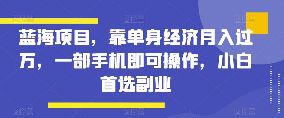 蓝海项目，靠单身经济月入过万，一部手机即可操作，小白首选副业【揭秘】-腾渊论坛