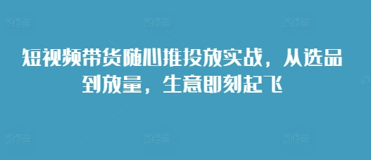 短视频带货随心推投放实战，从选品到放量，生意即刻起飞-腾渊网创