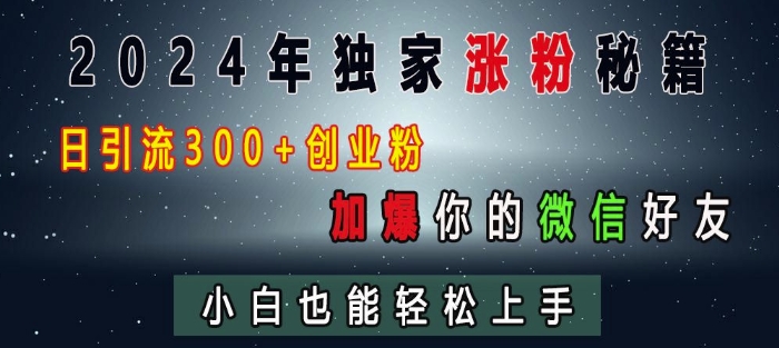2024年独家涨粉秘籍，日引流300+创业粉，加爆你的微信好友，小白也能轻松上手-腾渊网创