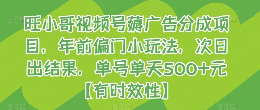 旺小哥视频号薅广告分成项目，年前偏门小玩法，次日出结果，单号单天500+元【有时效性】-腾渊网创