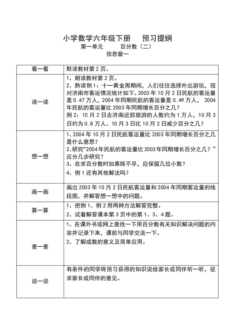六下人教版数学课前预习单-腾渊网创