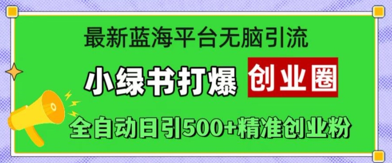 最新蓝海平台无脑引流，小绿书打爆创业圈，全自动日引500+精准创业粉-腾渊网创