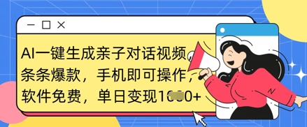 AI一键生成亲子对话视频，条条爆款，一部手机即可操作，单日变现数张-腾渊网创