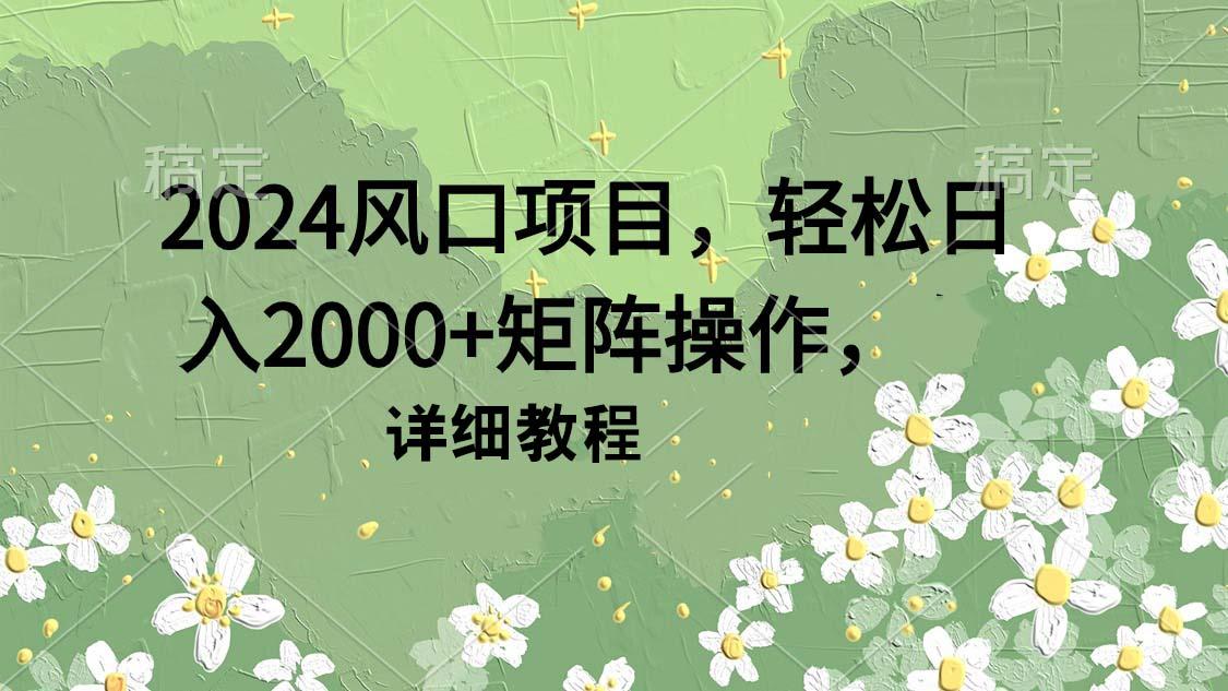 (9652期)2024风口项目，轻松日入2000+矩阵操作，详细教程-腾渊网创