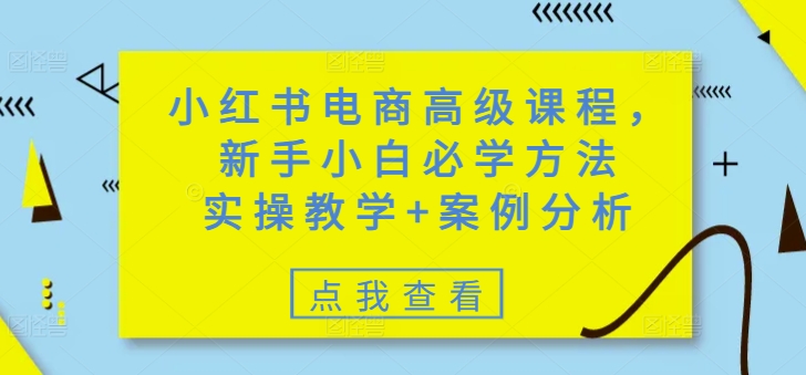 小红书电商高级课程，新手小白必学方法，实操教学+案例分析-腾渊网创