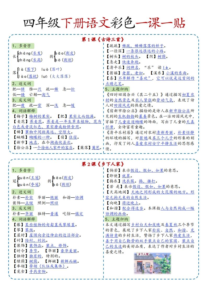 四年级下语文彩色一课一贴全-腾渊网创