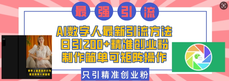 AI数字人最新引流方法，日引200+精准创业粉，制作简单可矩阵操作-腾渊网创