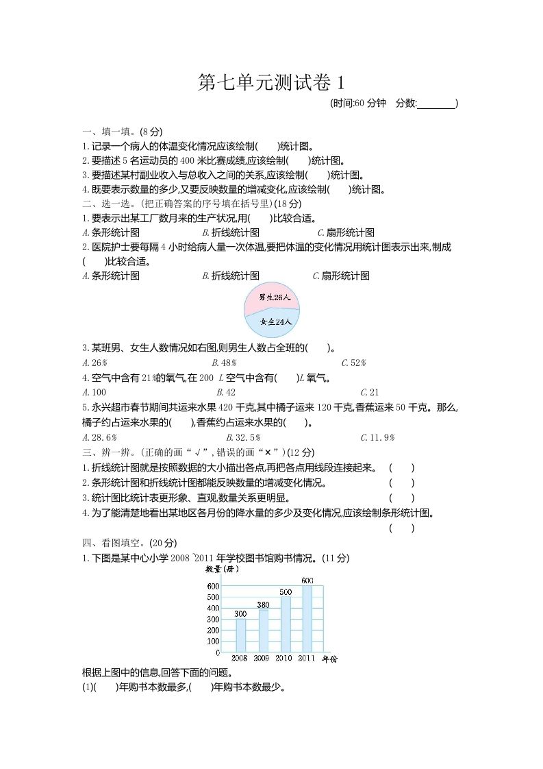 五下（54制）青岛版数学第七单元检测-1-腾渊网创