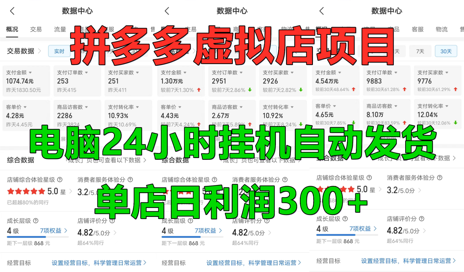 拼多多虚拟店铺项目，电脑挂机自动发货，单店日利润300+-腾渊网创
