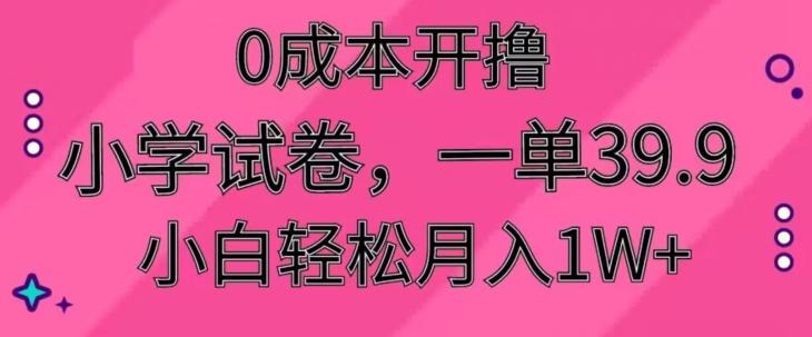 0成本开撸，小学试卷，一单39.9，小白轻松月入1W+-腾渊网创
