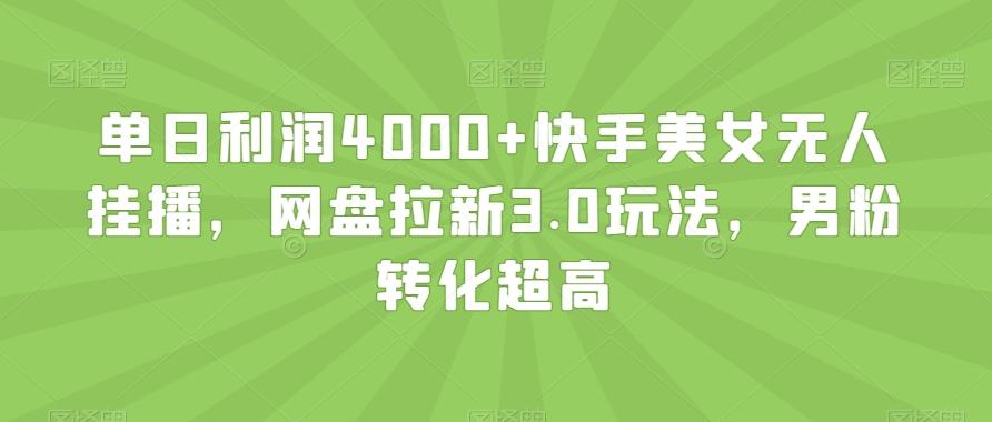 单日利润4000+快手美女无人挂播，网盘拉新3.0玩法，男粉转化超高【揭秘】-腾渊网创