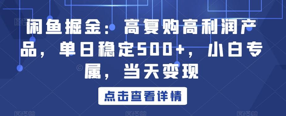 闲鱼掘金：高复购高利润产品，单日稳定500+，小白专属，当天变现-腾渊网创