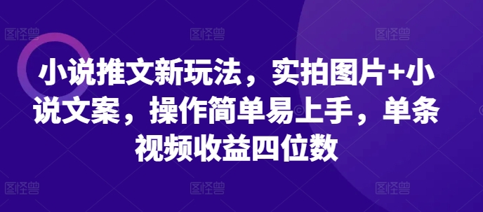 小说推文新玩法，实拍图片+小说文案，操作简单易上手，单条视频收益四位数-腾渊论坛