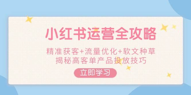 小红书运营全攻略，精准获客+流量优化+软文种草，揭秘高客单产品投放技巧-腾渊网创
