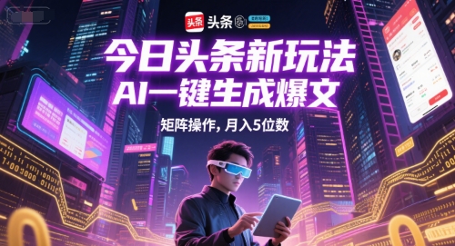 今日头条新玩法，AI一键生成爆文，矩阵操作，月入5位数-腾渊网创