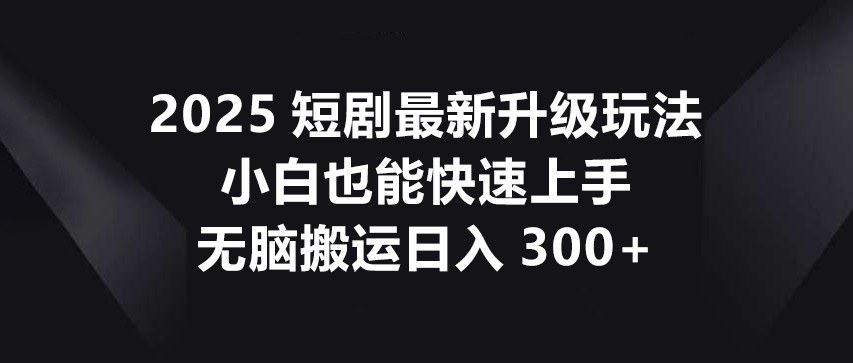 2025短剧最新升级玩法，小白也能快速上手，无脑搬运日入300+-腾渊网创