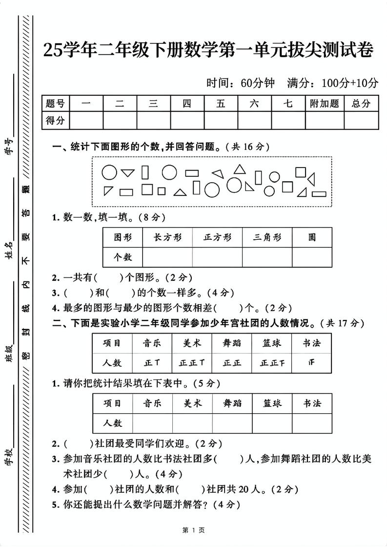 25二下数学第一单元拔尖测试卷1（含答案5页）人教-腾渊论坛