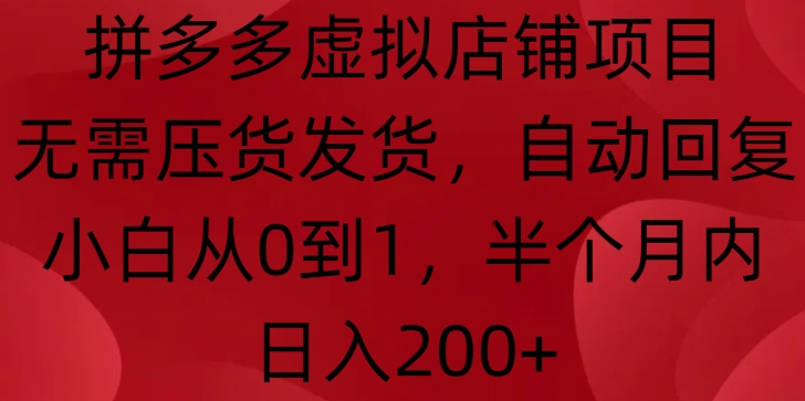 拼多多虚拟店铺项目，无需压货发货，自动回复，小白从0到1，半个月内日入200+【揭秘】-腾渊网创
