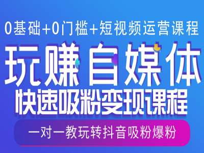 0基础+0门槛+短视频运营课程，玩赚自媒体快速吸粉变现课程，一对一教玩转抖音吸粉爆粉-腾渊论坛