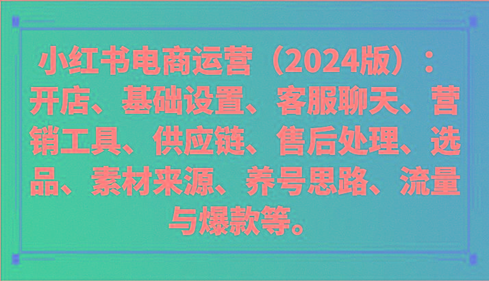 小红书电商运营(2024版)：开店、设置、供应链、选品、素材、养号、流量与爆款等-腾渊网创