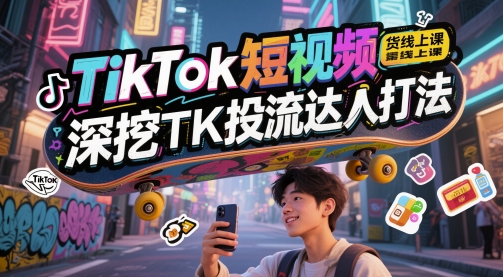 TikTok短视频带货线上课，深挖TK投流达人打法-腾渊网创