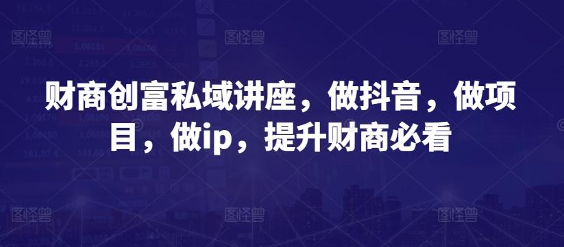 财商创富私域讲座，做抖音，做项目，做ip，提升财商必看-腾渊网创