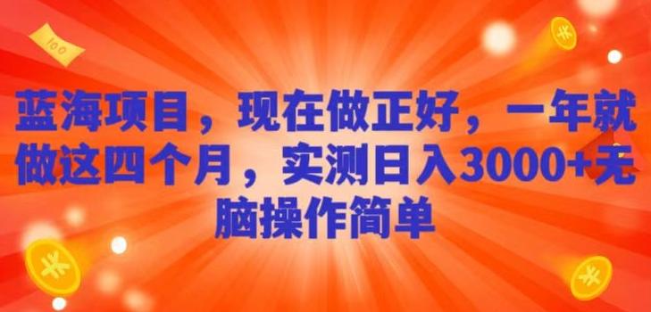 蓝海项目，现在做正好，一年就做这4个月，实测日入3000+，无脑简单操作！-腾渊论坛