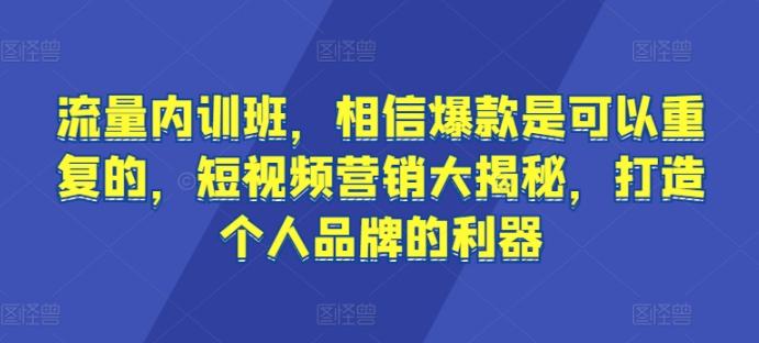 流量内训班，相信爆款是可以重复的，短视频营销大揭秘，打造个人品牌的利器-腾渊网创