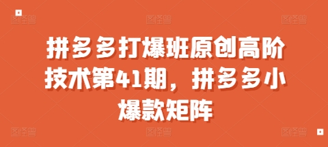 拼多多打爆班原创高阶技术第41期，拼多多小爆款矩阵-腾渊网创