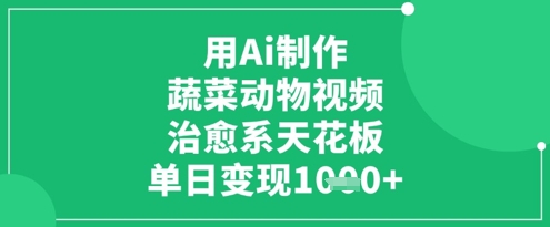 用Ai制作蔬菜动物视频，治愈系天花板，单日变现1k-腾渊网创