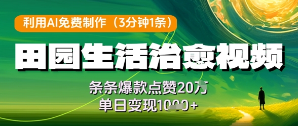 利用AI免费制作田园生活治愈视频，条条爆款点赞20W，单日变现几张-腾渊论坛